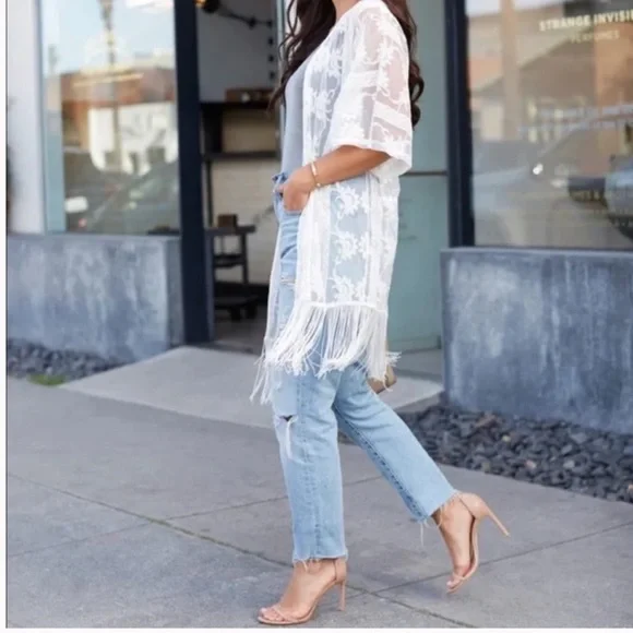 Dex Sheer Fringe Lace Kimono Size Large - Picture 2 of 8